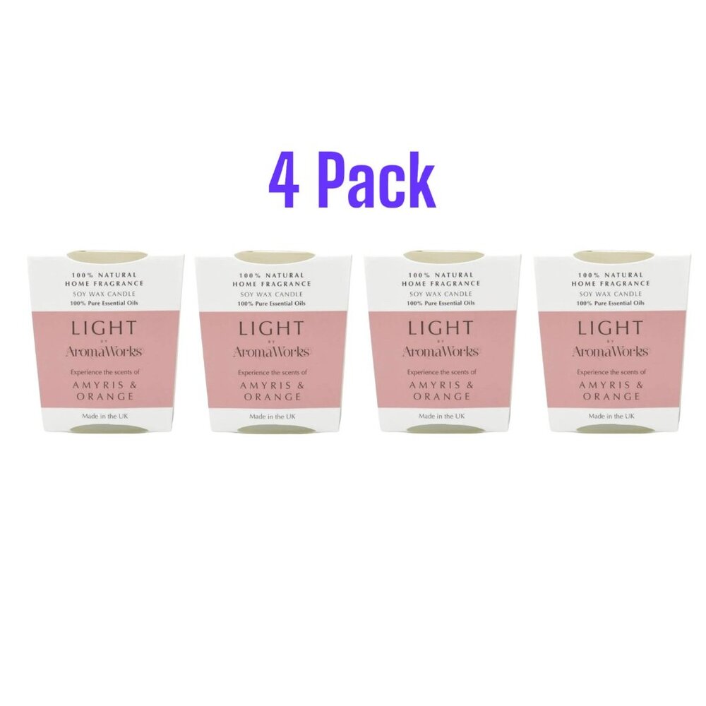 4 PACK Aromaworks 2.65oz Candles Amyris and Orange Soy Wax Essential Oils